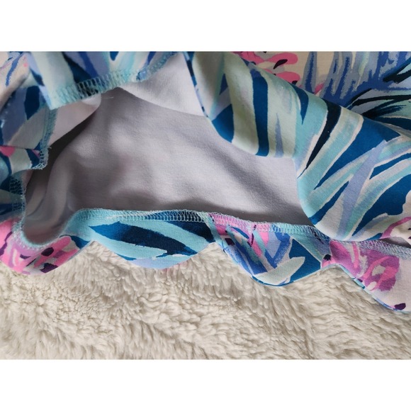 Lilly Pulitzer Buttercup Scallop Hem Shorts 12 Blue Pink Floral Palm Paradise - Picture 3 of 10